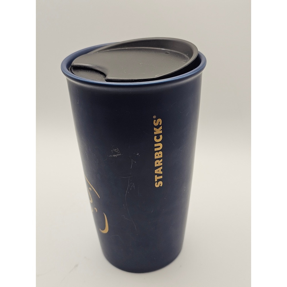 Starbucks Siren Mermaid Ceramic Tumbler w/ Lid Blue Gold 12 oz Anniversary 2017 - Picture 3 of 8